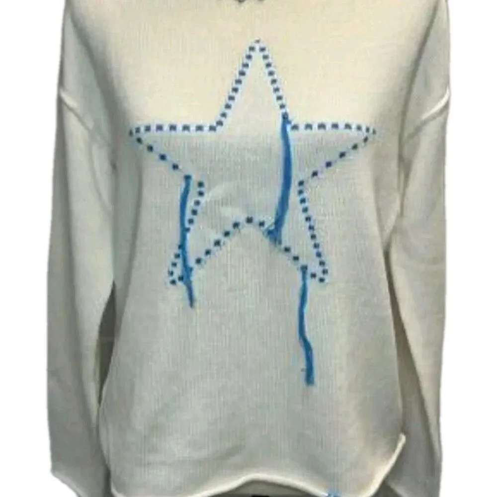 Women's Wide Crewneck Americana Pullover Sweater - Wild Fable Sz. L